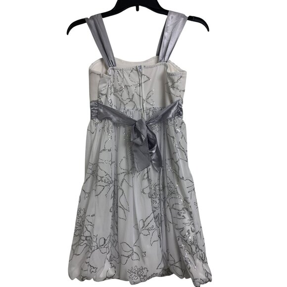 Speechless Girls 16 White Silver Floral Glitter Midi Dress Formal Evening - Picture 3 of 8
